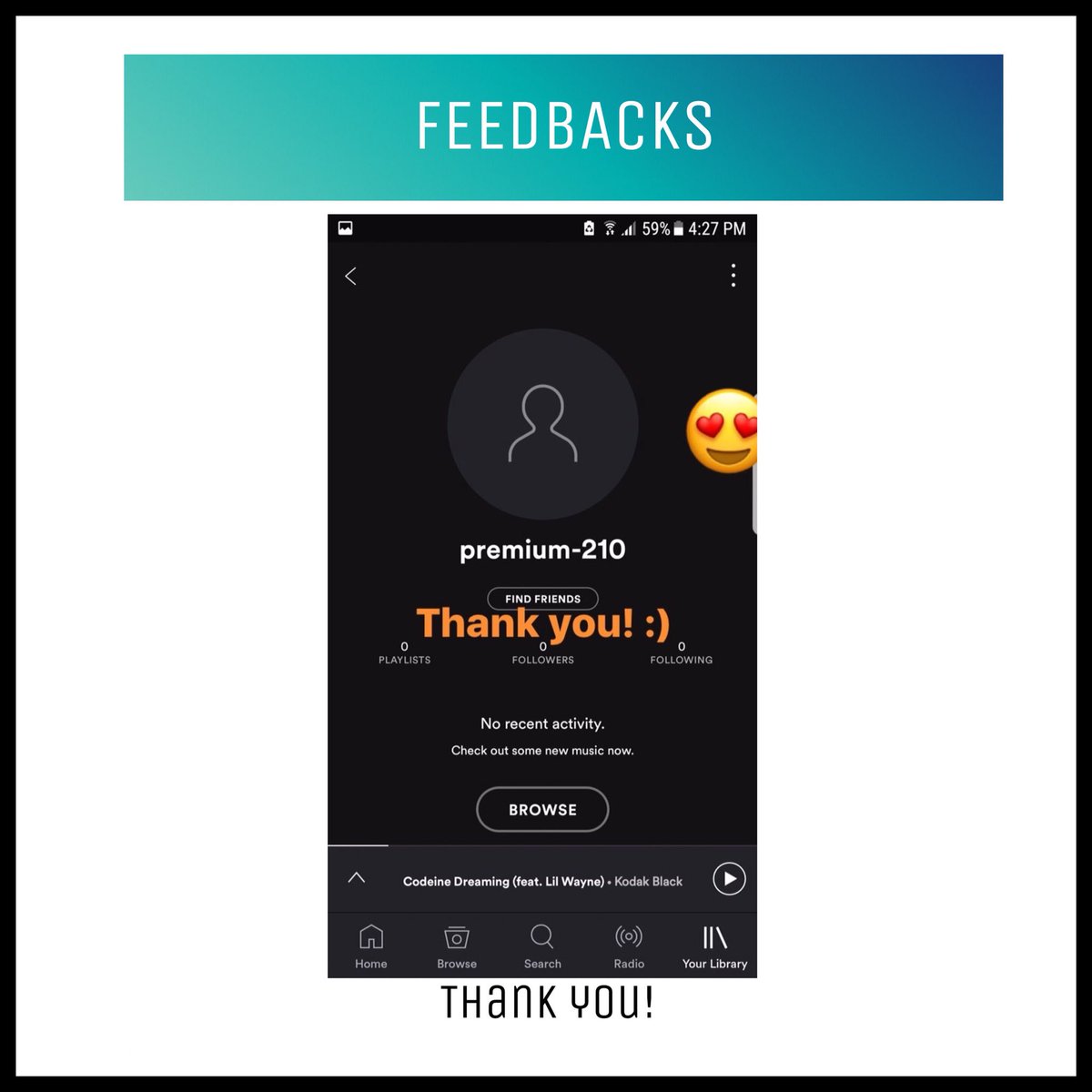 spotifyph14's tweet photo. Feedbacks. Thank you! 🤗

#spotify #spotifypremiumph #spotifyph #spotifyseller #vsco #vscoph #netflix #netflixph #muraph https://t.co/3FyCR9CGhS