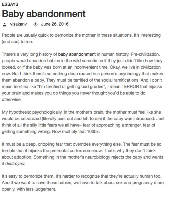22. When a baby is abandoned to die, I feel quite a bit bad for the baby, but I think I might actually feel worse for the (usually teenaged) mother