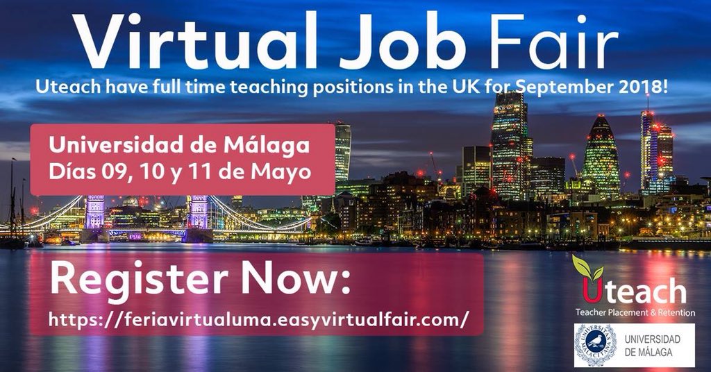 There’s still time to take part in our Virtual Job Fair with <a href="/InfoUMA/">Universidad de Málaga</a> and <a href="/TourDelEmpleo/">Tour del Empleo</a> 📚🍎🙌🏼
Visit: feriavirtualuma.easyvirtualfair.com