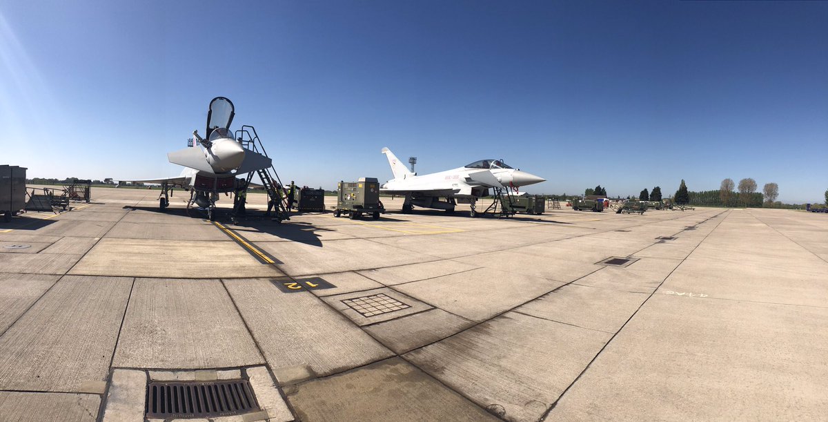 Asalidesigns's tweet photo. #PhoonFriday 2 jets waiting for Flt Lt Jim Peterson before #ShuttleworthSunday. Where’s next? What can you expect? Why no Bournemouth? Find out here: https://t.co/XZOoxbt69Z @RAFTyphoonTeam @TyphoonDisplay @RAFCGY @BAESystemsAir #asali #aviationlovers #typhoonjets #sunnyday https://t.co/OcKdGSr9IV