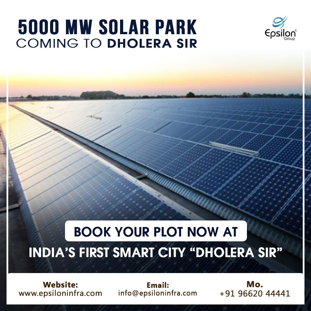 Government Announced 5000 MW Solar Part at India's First Smart City 'DHOLERA SIR'

'Be the first in #RealEstate . .Not the last' Pranav Patel,
Book your plot next to #DholeraInternationalAirport see the #Growth.
#SmartCity #MakeInIndia #MakeInDholera #Dholera4defence #DHOLERASIR