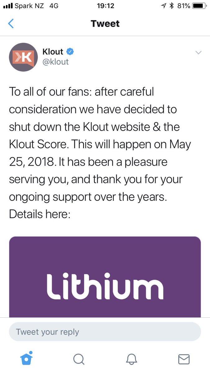 DJPitcher's tweet photo. RIP #klout - a product with great intent, but I won’t miss the volume over value behaviours it encouraged amongst ‘influencers’ https://t.co/G4pGY5GN5V