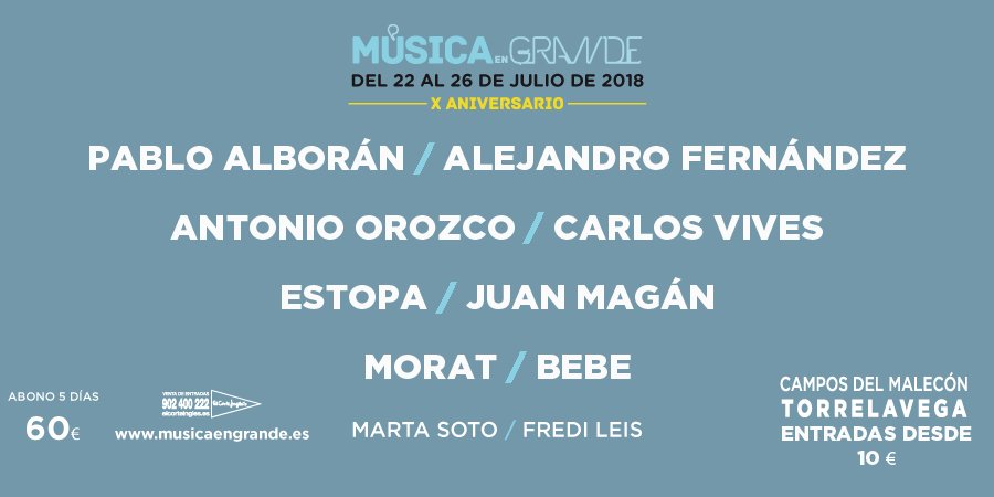 musicaengrande's tweet photo. Presentamos nuestro cartel X aniversario! Música en Grande se traslada a Torrelavega
🎟️ Muy pronto tendréis las entradas a la venta y os daremos toda la info de cómo adquirirlas. 🎟️ Tendremos buses desde distintos puntos de Cantabria para ir y volver del Festival cómodamente. https://t.co/b5TTTirtZ9