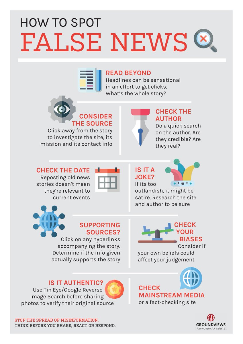 #EMI #EducMédiasInfo MT <a href="/groundviews/">Groundviews</a>: INFOGRAPHIC: First in a series we are releasing | How To Spot False News groundviews.org/2018/05/11/inf…