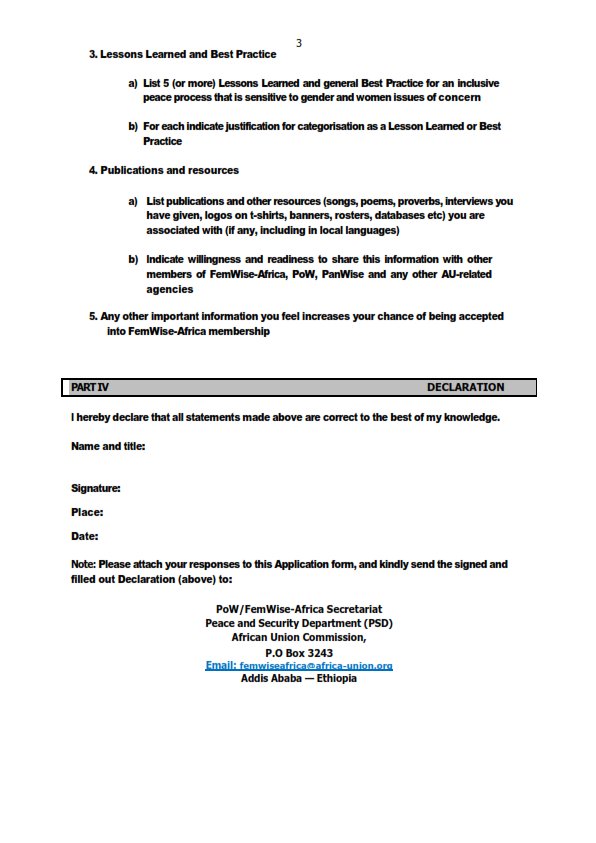 AUC_PAPS's tweet photo. Call for application for membership to the AU’s #FemWise_Africa is now open. If you fit this category, pls complete the attached accreditation form & submit it, along with ur motivational letter & your CV to: femwiseafrica@africa-union.org.
for more info: https://t.co/rZCuk4poJu https://t.co/Qc0fDXmTtX
