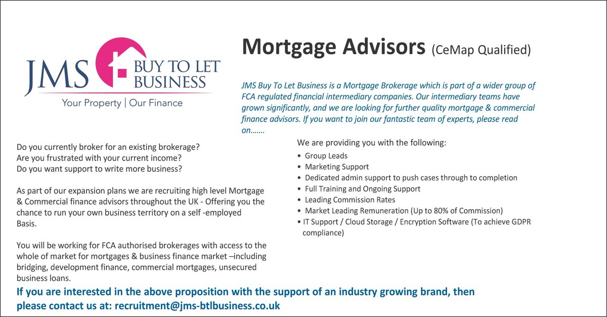 Our intermediary teams have grown significantly, and we are looking for further quality mortgage &amp; commercial finance advisors. If you want to join our fantastic team of experts, please read on…….