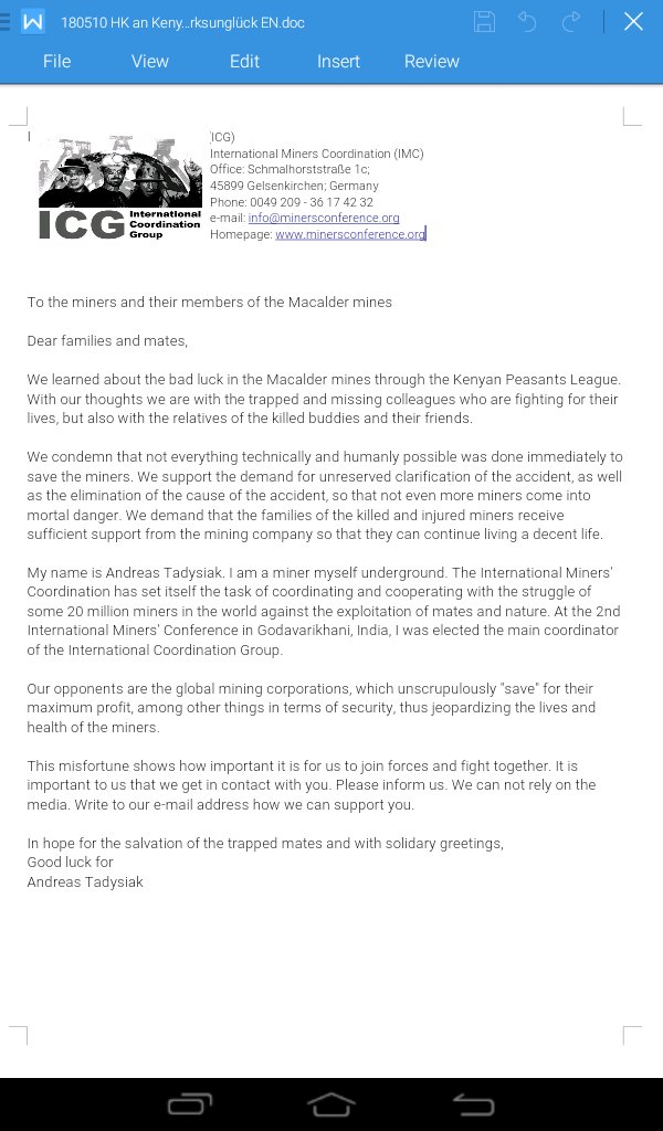 Solidarity With the Macalder Mines Disaster Victims @cghrdkenya <a href="/cidioti/">Cidi Otieno</a> <a href="/rachaelmwiks/">Rachael Mwikali</a> <a href="/via_campesina/">La Via Campesina (EN)</a> <a href="/Bulamwa/">Bunge la Mwananchi</a> <a href="/omctorg/">World Organisation Against Torture (OMCT)</a> <a href="/OdegeTom/">Hon Tom Odege</a> <a href="/thekhrc/">KHRC</a> <a href="/HakiKNCHR/">KNCHR</a> @nchrdkenya <a href="/FundHumanRights/">Fund for Global Human Rights</a> <a href="/jamesmsavage/">James Savage</a> <a href="/ZindukaFestival/">Zinduka Festival</a> <a href="/UKatiba/">Utekelezaji Katiba</a> <a href="/FoodSovereignGH/">FoodSovereigntyGhana</a> <a href="/OngaroMike/">Mike Ongaro</a> <a href="/Calleboti/">Calleb Otieno</a> <a href="/owinoaminer/">Benedict Aminer</a>