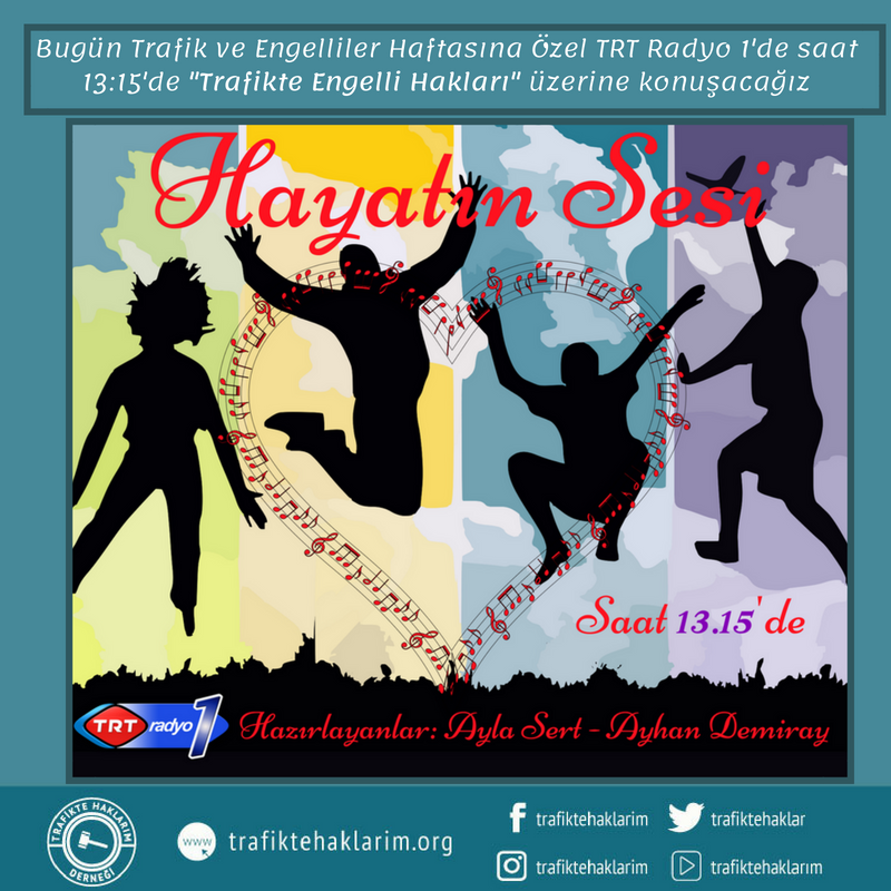 📻Bugün Trafik ve Engelliler Haftasına özel TRT Radyo 1'de saat 13:15'de " Hayatın Sesi Programında "Trafikte Engelli Hakları" üzerine konuşacağız.📻
#trafikhaftası #engellilerhaftası 
#trafiktesaygı #engellihakları
#trafikteyasam