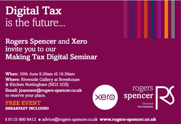 rs_accountants's tweet photo. What does Making Tax Digital for Business mean? From 1 April 2019 it will be mandatory for businesses to submit their VAT returns digitally. Join us for our free event on 20th June at 9.30am at the Riverside Gallery at Brewhouse & Kitchen on Trent Bridge to find out more #MTDfB https://t.co/Dr1YndzPZy