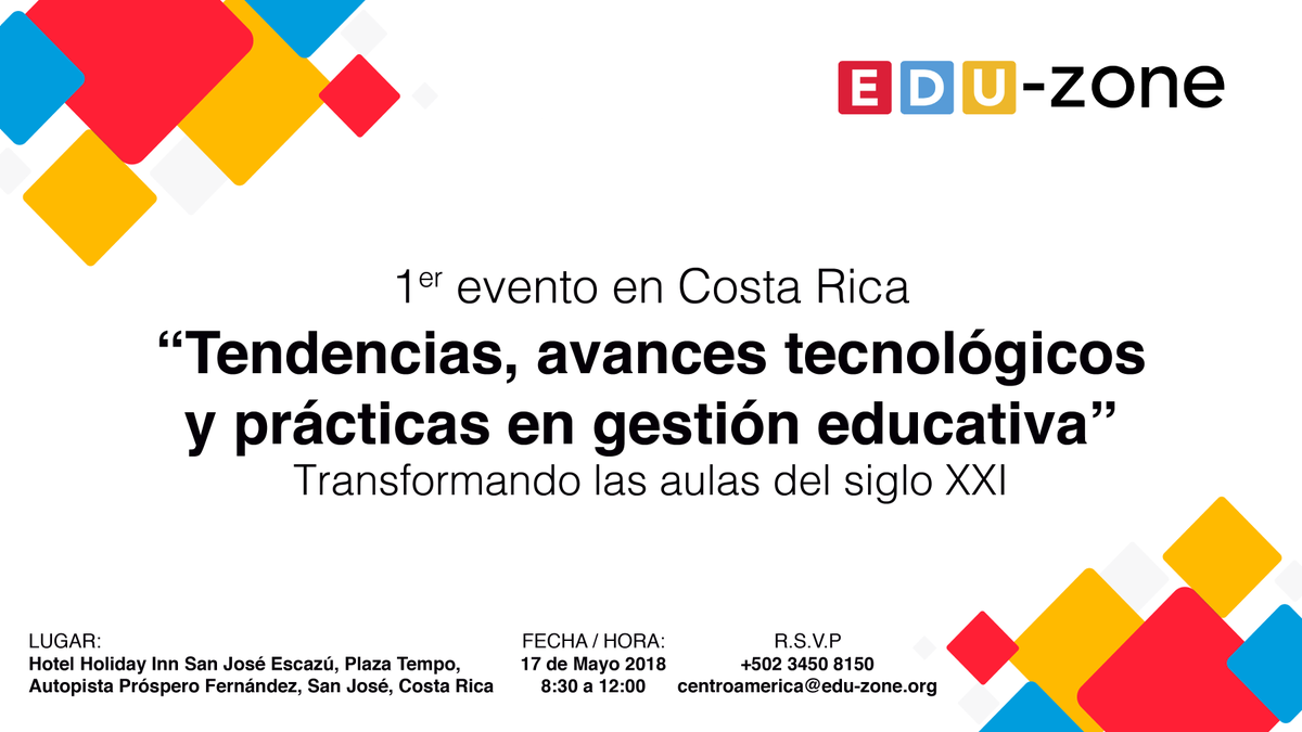eduzone_org's tweet photo. ¡La revolución educativa llega a Costa Rica! Acompañanos en nuestro primer evento para profesionales del sector educativo este 17 de mayo. Interesados pueden solicitar invitación enviando un correo a centroamerica@edu-zone.org https://t.co/a5pIwSiNcf