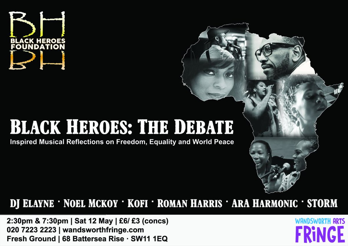 YvonneStennett's tweet photo. Black Heroes Foundation present “The Debate”, a musical reflection on  the contributions of people of African descent on freedom, science,  equality, &amp; world peace (part of the #Wandsworth Fringe Festival): https://t.co/25aM5AMD1o  #Battersea #Tooting https://t.co/qwzHyBKp6v https://t.co/dbNBg4frje