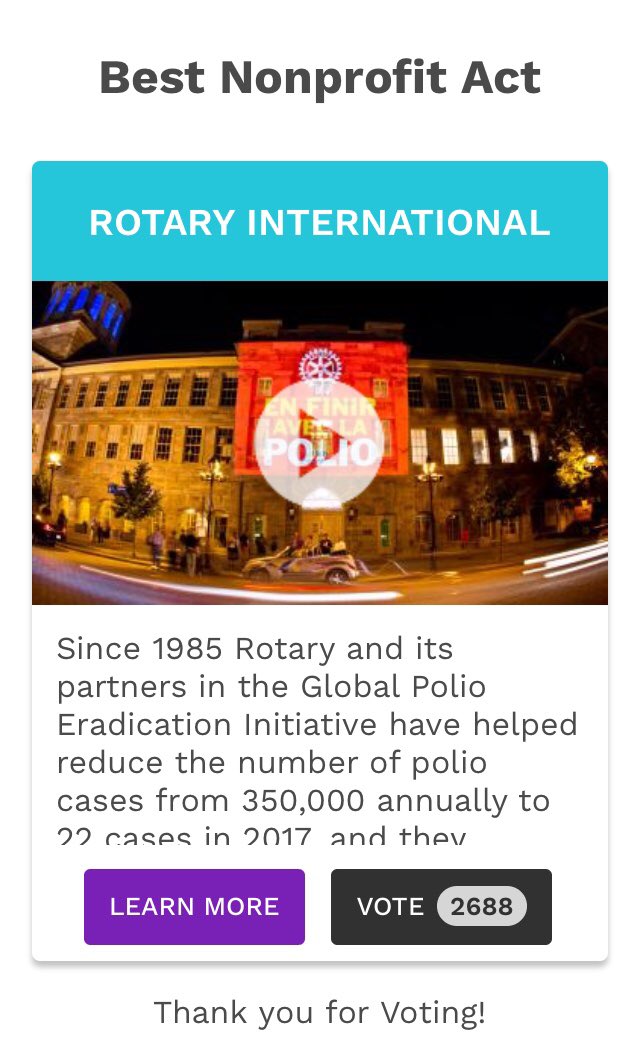RctAlphaTz's tweet photo. And we’ve just voted for @Rotary thru it’s @EndPolioNow for a #BillionAct of Peace Hero Award as  ‘Best Non Profit Act’  by @PeaceJam 

Don’t just like it; Follow th link, Vote &amp; Retweet

https://t.co/WebaabiadL

#EndPolio https://t.co/3EKkbhA19k
