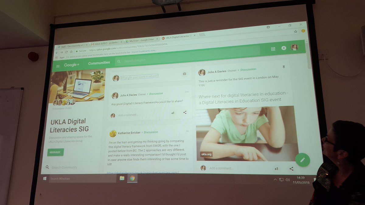 JuliaGillen's tweet photo. Launching our Digital Literacies in Education SIG of the UK Literacy Association Google community launch #digilits 6/6 London meetings completed. Will try outdoor London swimming next! https://t.co/h3CT3QhClV