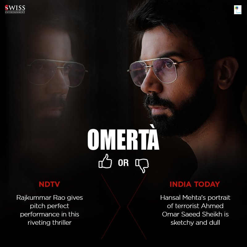 Omerta2018's tweet photo. Watch #Omerta and share your thoughts about the film. Book tickets: https://t.co/eiJsgzywrp

@mehtahansal @RajkummarRao @SWISSENTERTAIN3 @KarmaMediaEnt @nh_studioz https://t.co/eLPhLorvcN