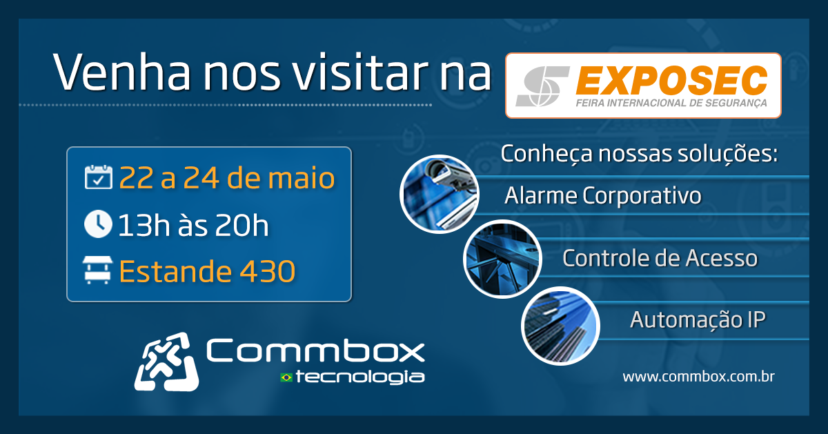 CommboxLTDA's tweet image. A @CommboxLTDA estará presente na maior Feira de Segurança Eletrônica da América Latina. Venha nos visitar na Feira Exposec!  
#segurancaeletronica #segurancapatrimonial #automacaoip