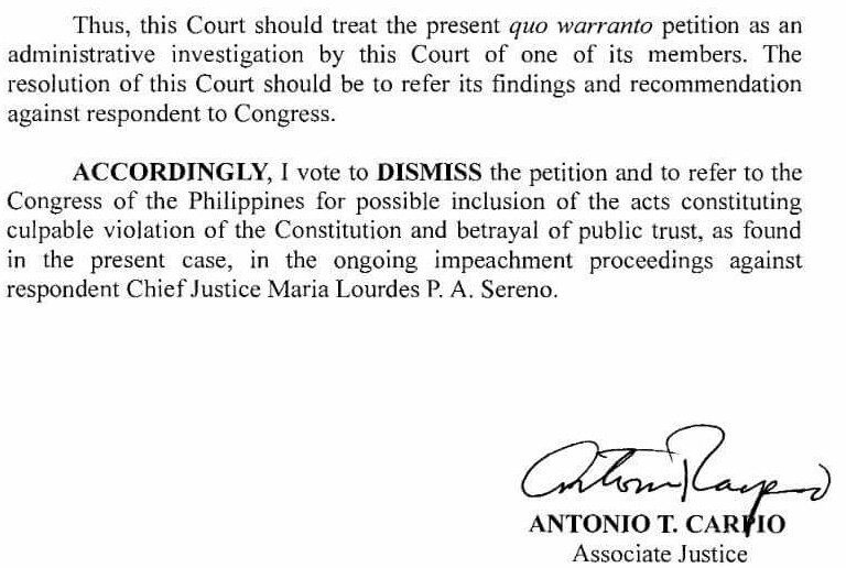 dilimanfiles's tweet photo. The following are the dissenting opinions from the six honorable justices of the Supreme Court. #SerenoOuster https://t.co/6KczOaBB8p