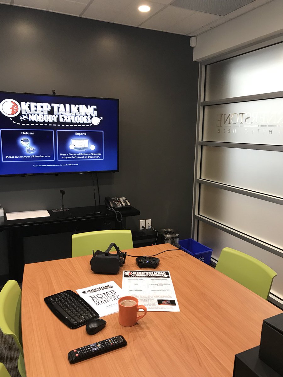 msmelanielavery's tweet photo. Some ‘explosive’ team building happening today at Cornerstone Architecture! 🤩💥🎮💣 #cornerstonearchitecture #nobodyexplodes #oculusrift https://t.co/RirYcKMzFM
