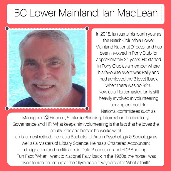 CdnPonyClub's tweet photo. #FridayFeature #MeetTheBoard Each week we will be featuring a member of the Canadian Pony Club National Board of Directors. This week we will be featuring BC Lower Mainland's Director: Ian MacLean! https://t.co/ctlFbIwaSM
