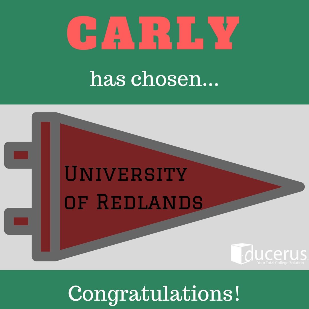 AskHeadquarters's tweet photo. Another #ClassOf2018 decision is being featured on our #Ducerus social media today... drum roll please... Carly is headed to the #UniversityOfRedlands next year! Your Ducerus #family is excited to see what you do next :) #CONGRATULATIONS! #FridayFunday https://t.co/jAOUClCb6y