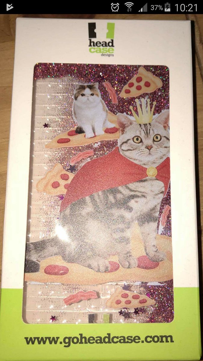 SteptoeSmith46's tweet photo. Hi. Not sure you'll be able to help? I'm looking for a phone cover. 
My favourite things? 

They are:

Cats who think they're Royalty

Pepperoni Pizza 

Rashers of bacon

Glitter

Piece of piss mate: https://t.co/rk4Egu5vrc