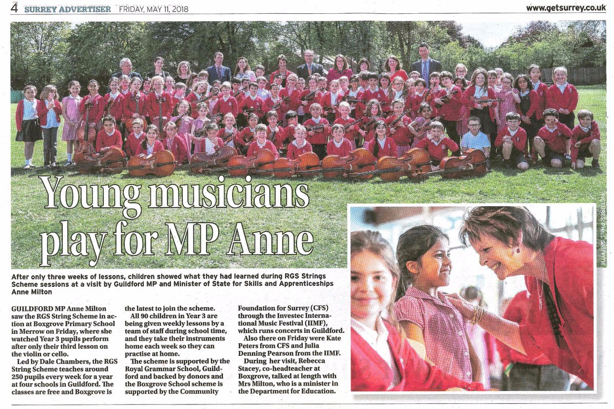 RGSGuildford's tweet photo. #RGSMusic Thank you to @SurreyAd &amp; @getsurrey for coverage of the excellent RGS Strings Scheme: inspiring young musicians @BoxgroveSchool @RGSGPartnership @AnneMilton. https://t.co/hIh0pnE2iL