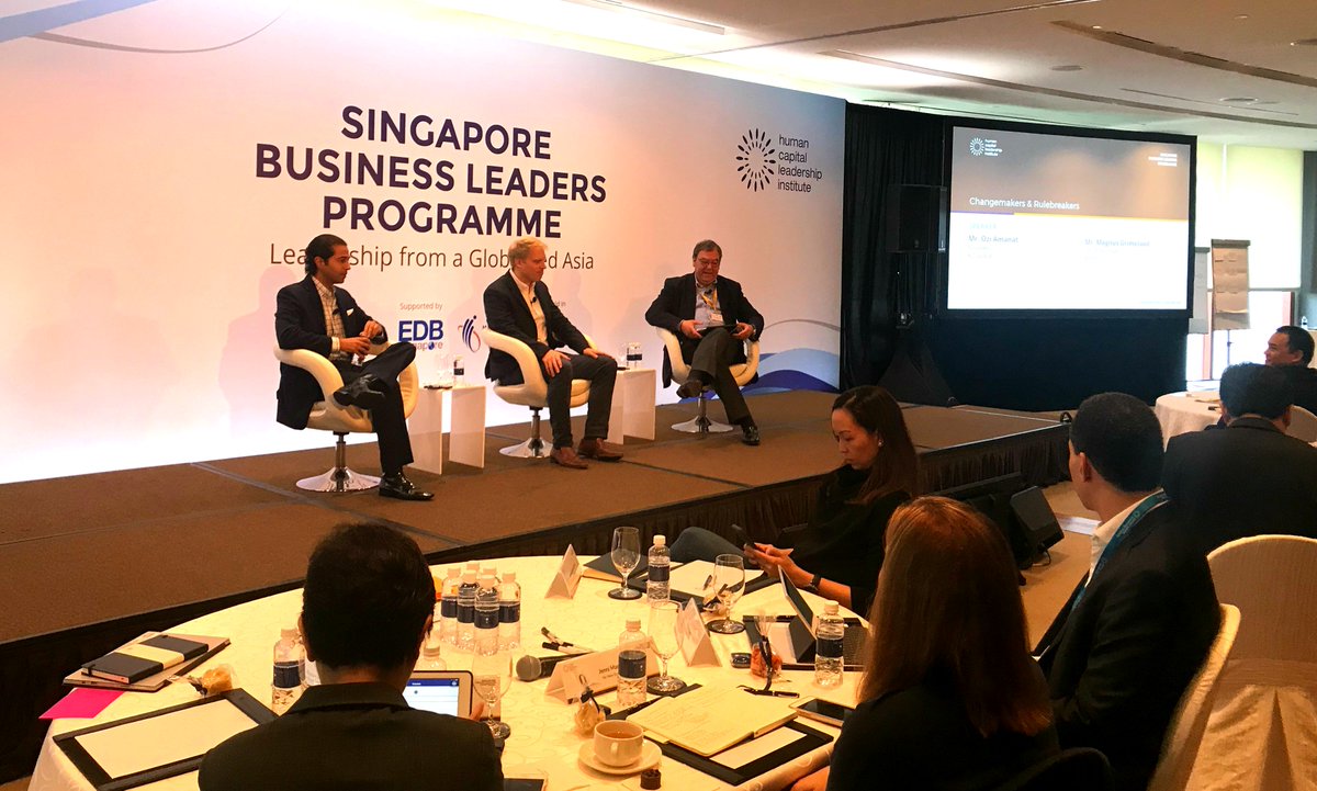 TemasekMS's tweet photo. @OziAmanat and @MagnusGrimeland on the panel this morning at the @HCLIasia's #SingaporeBusinessLeadersProgramme discussing what drives ‘Changemakers &amp; Rulebreakers’ like themselves. https://t.co/GPlIw5ohLB