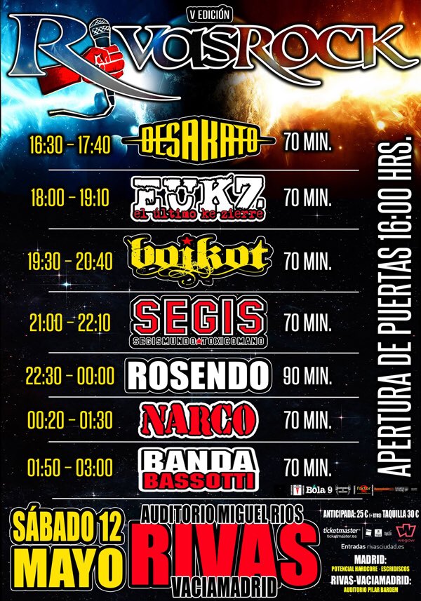 vergaramania's tweet photo. Quieres dos entradas para el @RivasRockFest? Sólo tienes que decirme qué canción no puede faltar mañana y entre todas las respuestas se elegirá por sorteo al ganador. Podéis participar hasta las 22:00 h de hoy, las entradas se enviarán por mail. Suerte a todos/as! https://t.co/EO6JXmpC7B