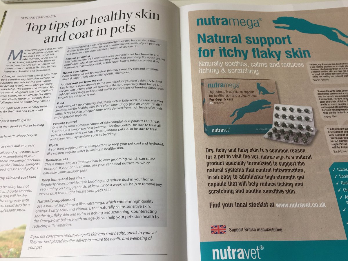 nutravet's tweet photo. We got our copy of @ATMediaMag this morning! The edition and our DPS is looking great! 👍🏻#animaltherapymag #healthyskinandcoat #pets #nutramega https://t.co/ElWlq4xkrF