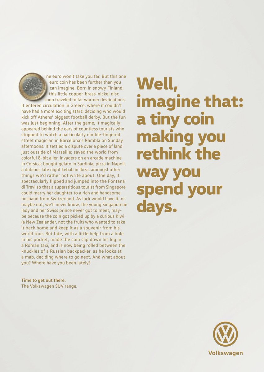dandad's tweet photo. Long copy is. not. dead. Take a moment out of your Friday to check out these 2018 Yellow Pencil award-winning pieces titled 'Lives Way More Interesting Than Yours' from @DDB_Germany &amp; @Volkswagen (and let us know which one's your favourite). -> https://t.co/u2NeN3Vv9h https://t.co/mm8XB3pB9R
