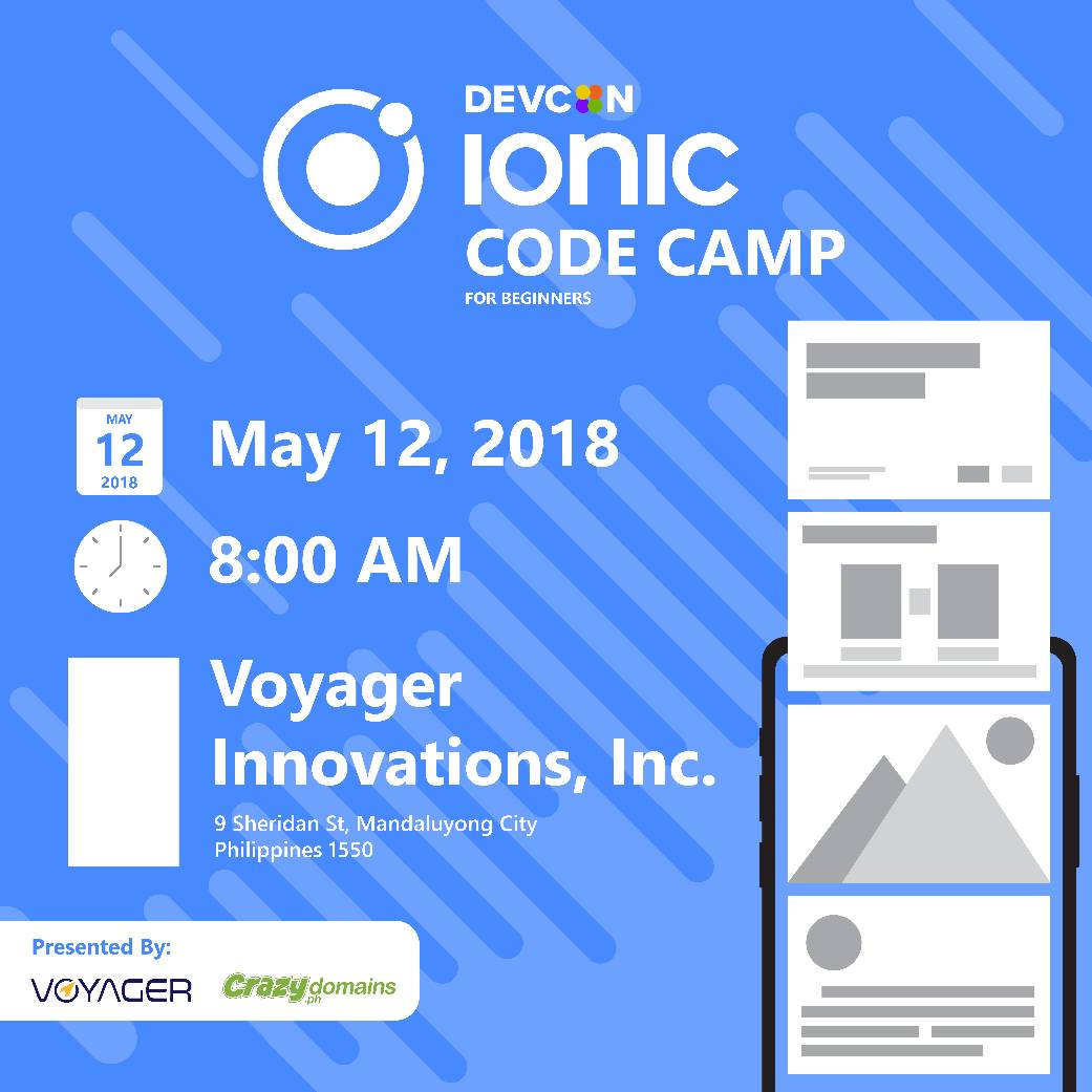 DEVCONPH's tweet image. Happy Friday Geeks!
We'll see you tomorrow May 12 (Sat) for the Ionic Code Camp at Voyager Innovations.
Thanks to our Diamond Sponsor, Crazydomains.ph for making this event possible.
#DevConPH
#IonicCodeCamp