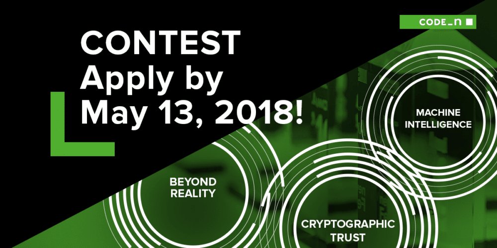 HTGF's tweet photo. The race is on: Apply till coming Sunday 13th of May for the 6th global @CODE_n startup competition! #HTGF #CONTEST #IntelligenceXO #AR #VR #Crypto #GameChangersWanted https://t.co/zMczEQKQfw https://t.co/VzjP55X2Ha