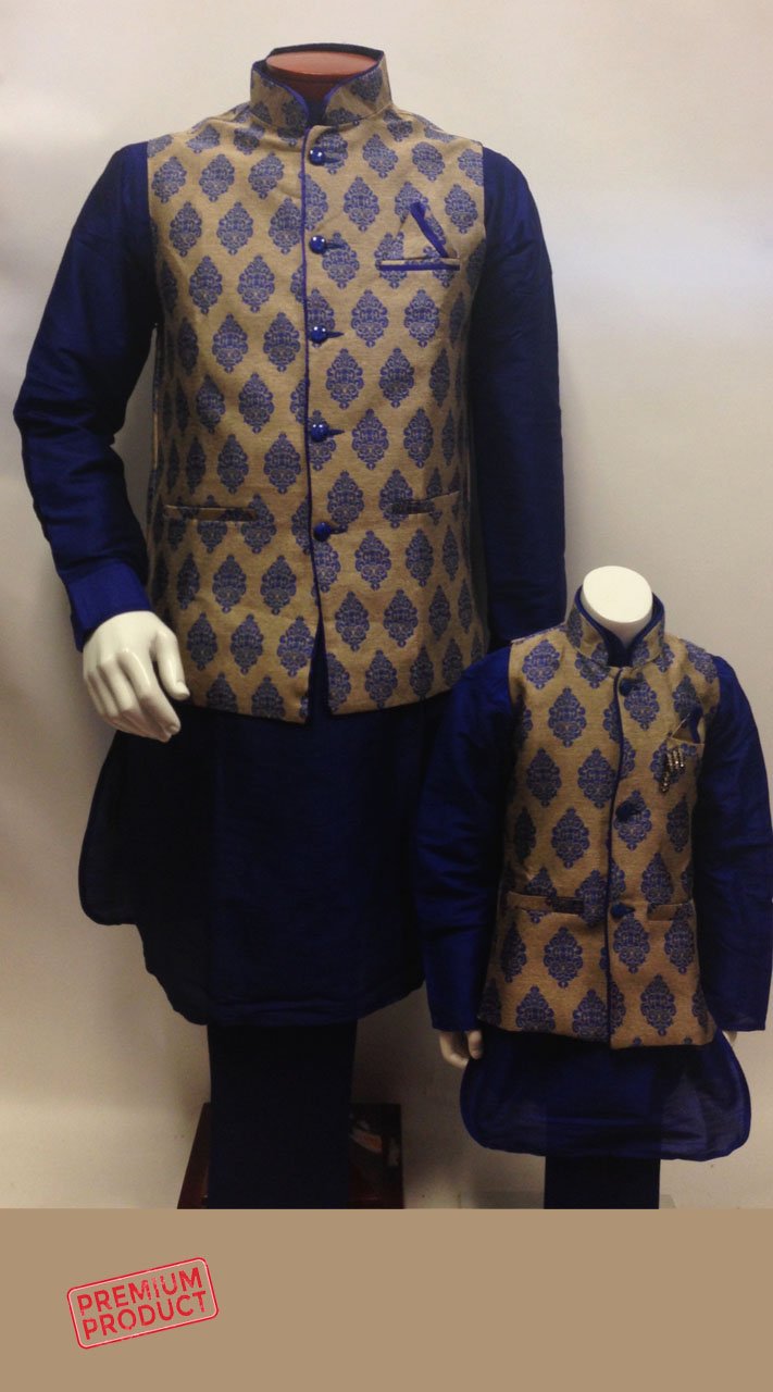 Indiabazaaronline on X Waist Coat Blue Father Son Kurta Pajama Set MensDress PartyWearDress KurtaPajama FatherSonCombo UniqueDress DifferentLook HeavyDiscount Blue Cotton BuyOnline OnlyAtIndiaBazaarOn...
