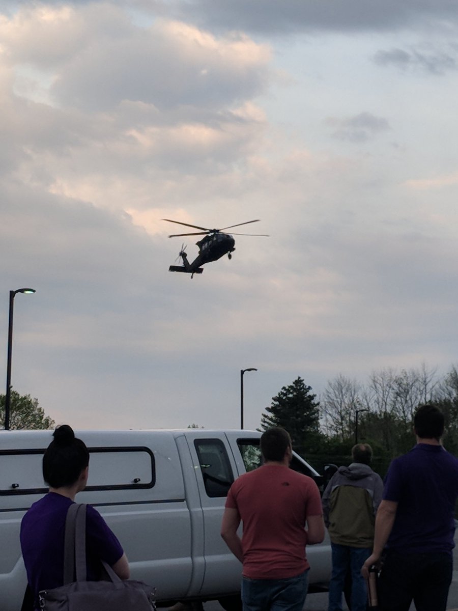 ms_tennenbaum's tweet photo. Black Hawk helicopter landing at Central for military day. @phsc https://t.co/FJV08CSsJk