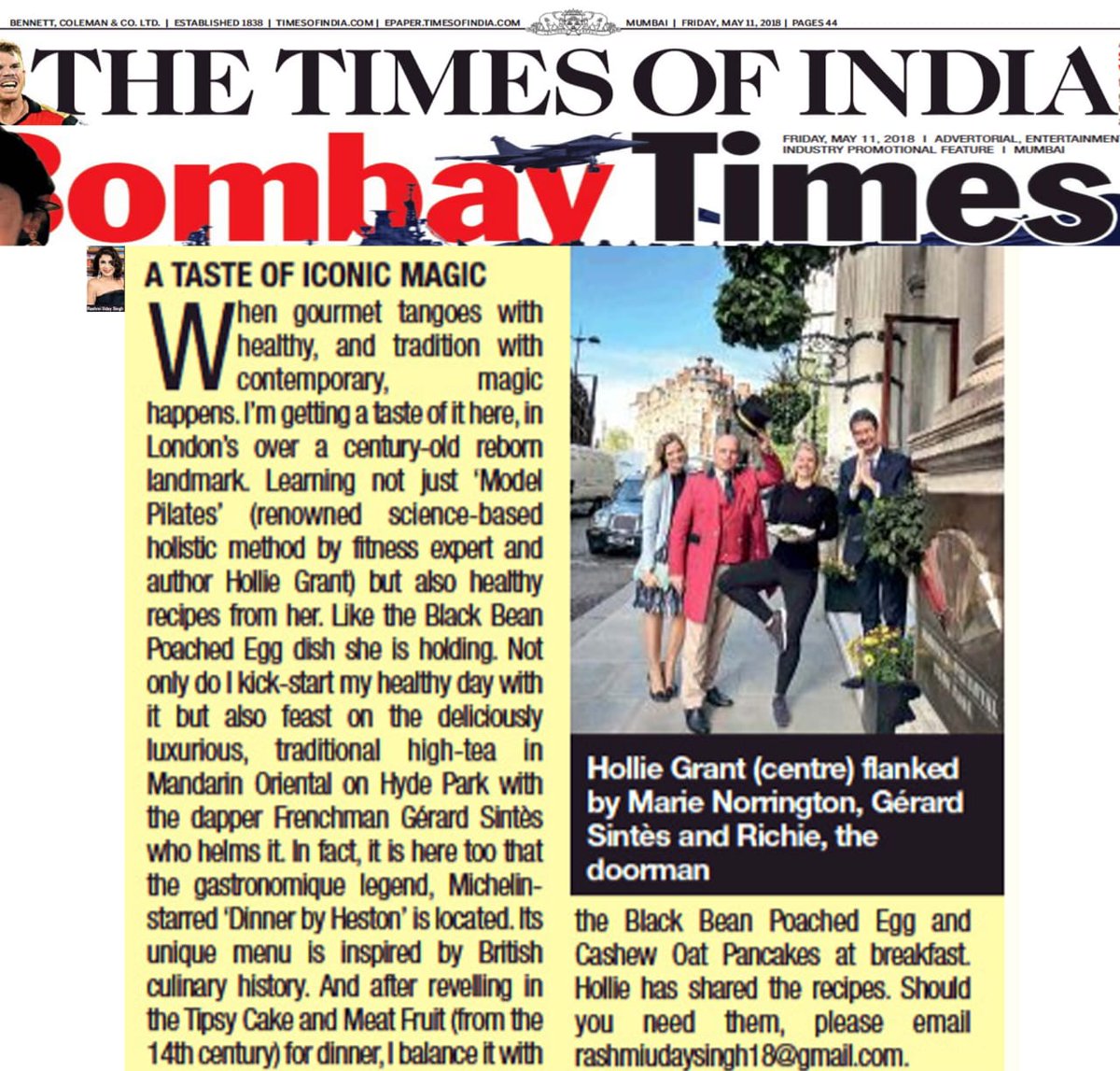PilatesPT's tweet photo. I'VE MADE IT TO INDIA! Thank you SO much @RashmiUdaySingh for your review of The Model Method and my recipes at @MO_LONDON for the @timesofindia ! It was a pleasure to meet you and an absolute honour for you to try my recipes! Next stop Mumbai? ๐ ๐ฝ #timesofindia #themodelmethod https://t.co/8KGRVrywds