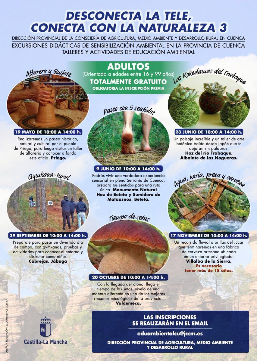 cuenca5sentidos's tweet photo. Es hora de desconectar. Es el momento de conectar con lo importante... Y en esta propuesta para adultos a buen seguro que lo conseguiréis. Excursiones guiadas y gratuitas de sensibilización #ambiental en la provincia de #cuenca. La próxima en #priego. Inscripción previa. 👍🌿🦎🌺 https://t.co/oNwV0lzWox