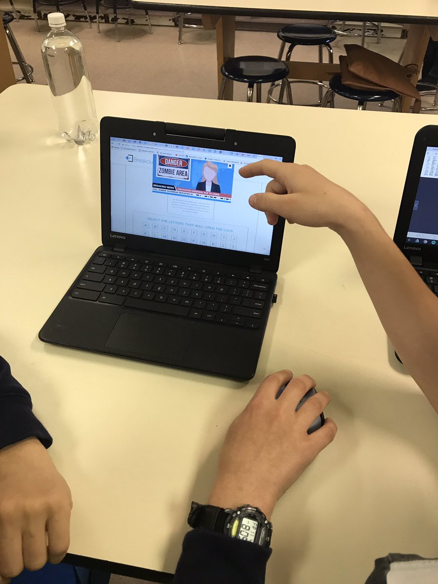 8th graders working together, using problem solving and critical thinking skills to <a href="/breakoutEDU/">Breakout EDU</a> #pvpantherpride #peqpantherpride