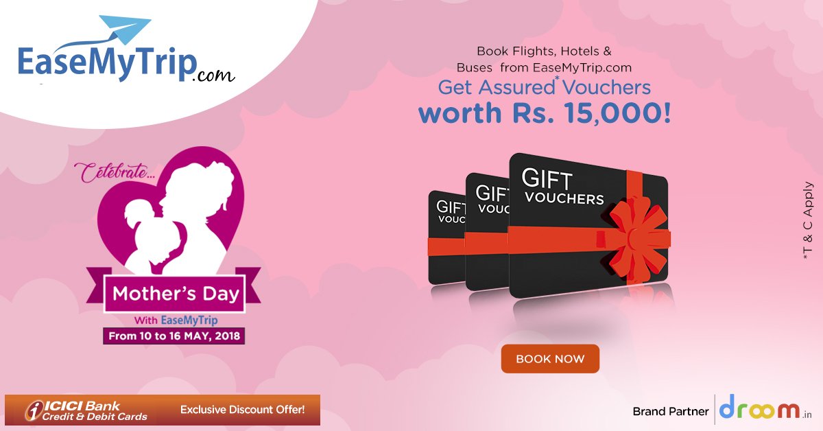 EaseMyTrip's tweet photo. Grab Best Travel Offers for Your Loved Ones on Mother’s Day
#CelebrateMothersDay #BestTravelOffers #FlightsOffer #HotelsOffer #BusOffers #EaseMyTrip

Book Here: https://t.co/ls8j9fTISW https://t.co/3FJOO73ppW