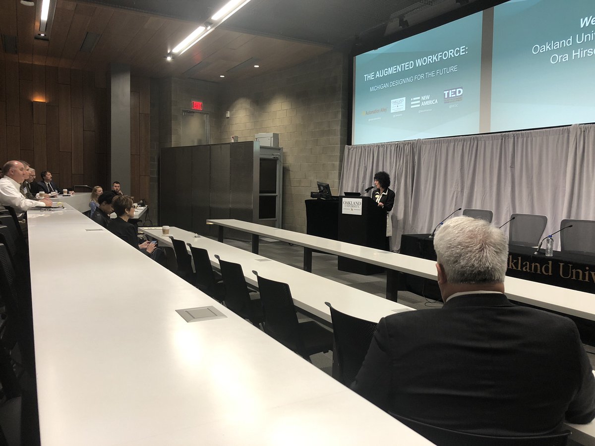 towerandco's tweet image. This morning I’m at @oaklandu to attend the @NewAmerica session on #augmentedworkforce. 

OU prez Ora Hirsch Pescovitz is introducing session. 

I’ll be tweeting using the #augmentedworkforce tag throughout the morning.