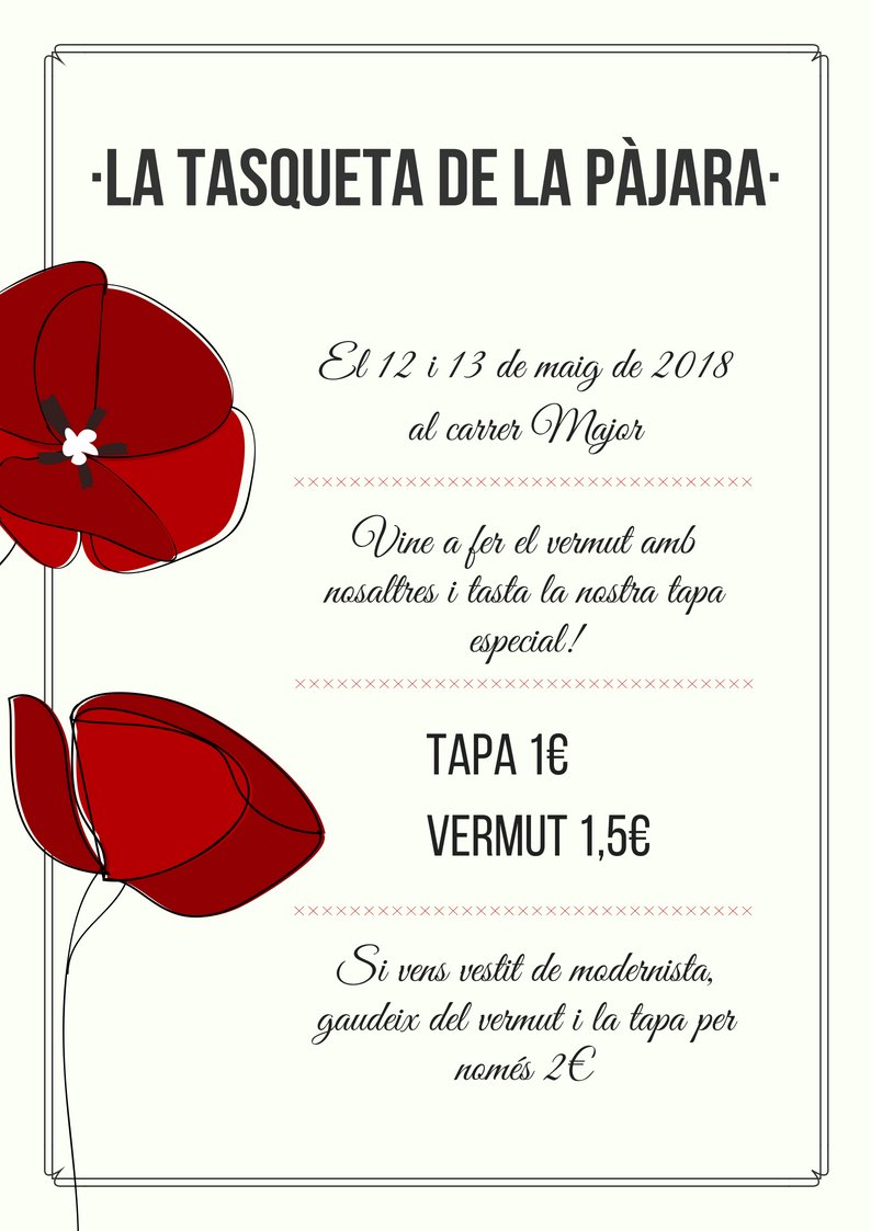 lapajaradeterrassa (@lapajaradetrs) on Twitter photo Aquest cap de setmana, gaudeix de la Fira Modenista amb <a href="/VermutMiroReus/">Miró Vermouth</a> i les tapes més originals. T’esperem al carrer Major! Aquest cap de setmana, gaudeix de la Fira Modenista amb <a href="/VermutMiroReus/">Miró Vermouth</a> i les tapes més originals. T’esperem al carrer Major!