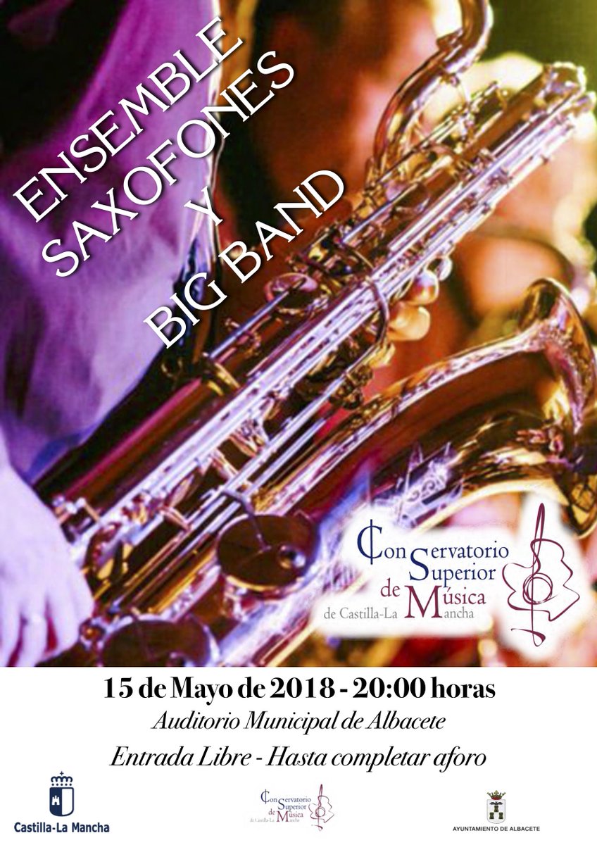 csmclm's tweet photo. Y todavía no hemos acabado de uno y ya estamos con otro...
Martes 15 mayo turno para nuestro ensemble de saxos (@afbelijar y #DavidPons) y nuestra #BigBand del @csmclm con Agustín Lozano @juegodetonos
@educajccm @maorero @JazzAlbacete @AytoAlbacete https://t.co/QBCcGRhxGt