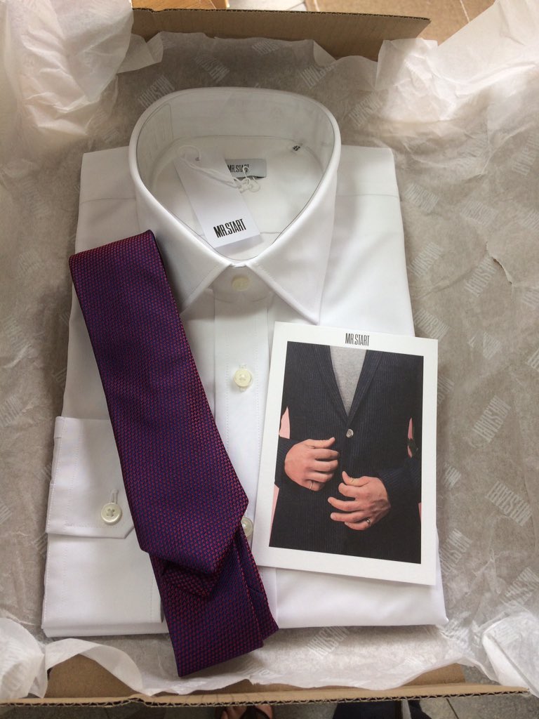 Kittyslicker6's tweet photo. Thank you @_mrstart for the super quick arrival of these beauties! The photo doesn't do the purple/blue tie justice - glorious! Shirt is super soft and crisp, too! #happyhusband https://t.co/t2uR0pC3qm