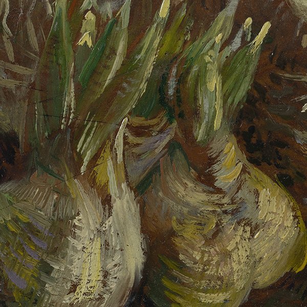 vangoghmuseum's tweet photo. Whenever Vincent did not have a canvas to hand, he looked for other material to paint on. He used the lid of a packing case from the Kiritsu company to paint his Basket of Hyacinth Bulbs (1887). Van Gogh painted directly onto the somewhat battered wooden surface. #VanGoghBlossoms https://t.co/DfBQcvXzMq