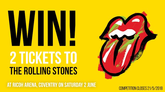 Birmingham What's On (@whatsonbrum) on Twitter photo #WIN!
2 tickets to see <a href="/RollingStones/">The Rolling Stones</a> at <a href="/RicohArena/">Ricoh Arena</a> on 2 Jun. <a href="/thespecials/">The Specials</a> support. FOLLOW + RT before 21/5 to enter! #WIN!
2 tickets to see <a href="/RollingStones/">The Rolling Stones</a> at <a href="/RicohArena/">Ricoh Arena</a> on 2 Jun. <a href="/thespecials/">The Specials</a> support. FOLLOW + RT before 21/5 to enter!