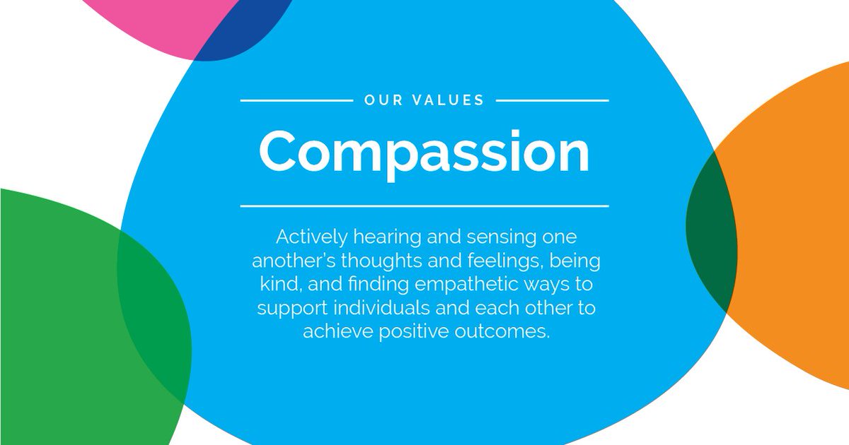 One of our core values is ‘Compassion’ – Actively hearing and sensing one another’s thoughts and feelings, being kind, and finding empathetic ways to support individuals and each other to achieve positive outcomes. Learn more about our values: buff.ly/2KCPf35