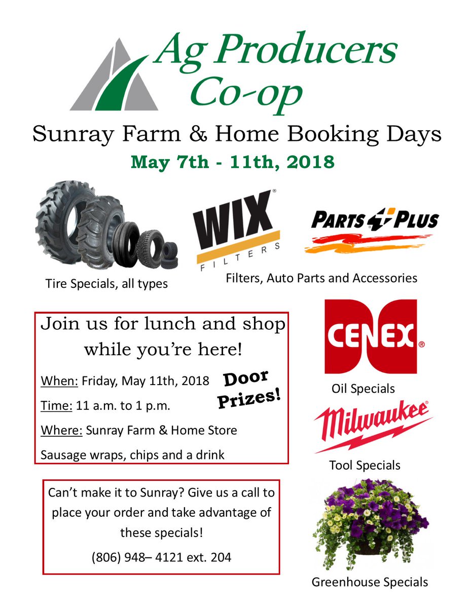 ag_producers's tweet photo. Today is the LAST DAY to take advantage of these specials! Don't forget to join us for lunch in Sunray from 11a.m. to 1p.m. https://t.co/IpdwFV5aGf