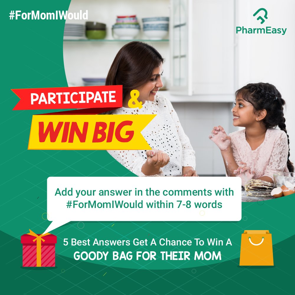 pharmeasyapp's tweet photo. #Contest #ContestAlert #MothersDay #PEContest @india4contests This Mother's Week, tell us that one thing you would do for your mom and win a FREE goody bag! We are picking out 5 lucky winners. Tweet answers with #ForMomIWould.
Read T&C here- https://t.co/HN52R8CAv7 https://t.co/kwtt6P9oRr