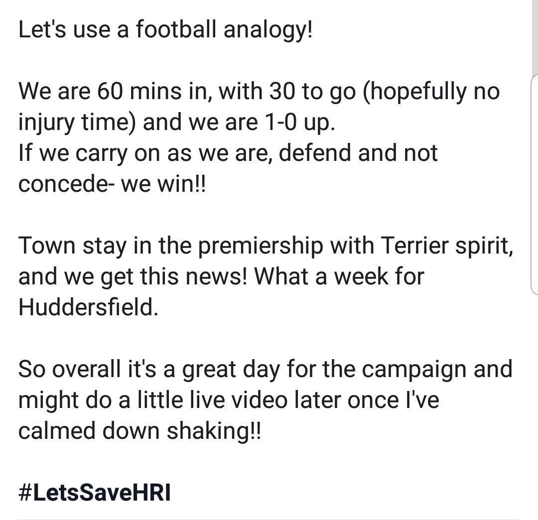 LetsSaveHRI's tweet photo. This is a amazing day!!!  Please see post from @KD10.   

#LetsSaveHRI #YorkshireGrit #CommunitySpirit https://t.co/YbrQCmqf2b
