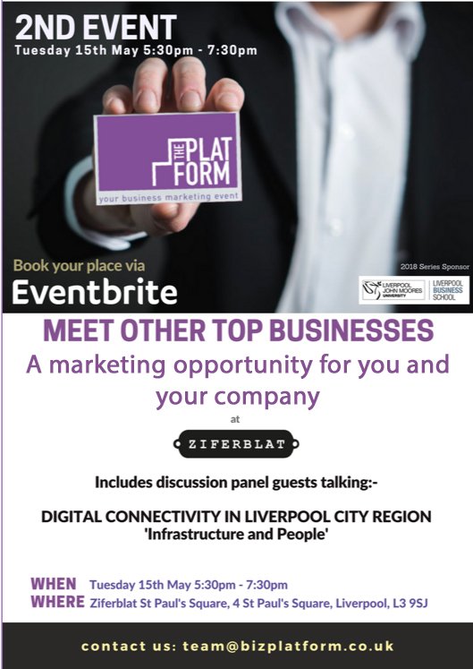 ThePlatformLCR's tweet photo. THIS MONDAY! Last few tickets available...
A fantastic networking &amp; marketing opportunity:
- Meet other business professionals
- Receive good quality connectivity
- Market you and your company
Don't miss the latest event from @ThePlatformLCR!
Book: https://t.co/kVrcgxCoqH https://t.co/yZh9xMDcqE