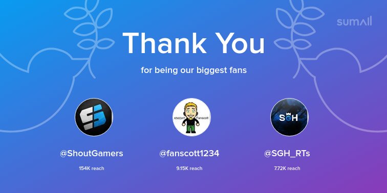 amv_hub's tweet image. Our biggest fans this week: @ShoutGamers, @fanscott1234, @SGH_RTs. Thank you! via sumall.com/thankyou?utm_s…