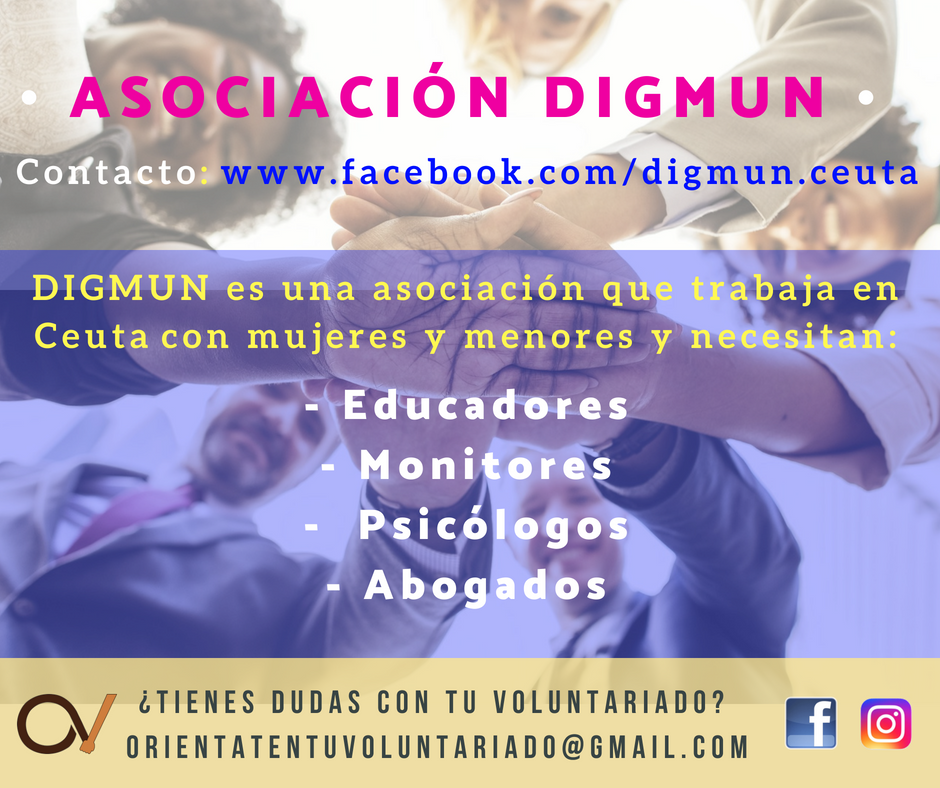 Digmun es una asociación de Ceuta que necesita ayuda para sus proyectos centrados principalmente en mujeres y niños, ¡Comparte y haz que llegue a más gente! 
#voluntario #volunteeringisfun #voluntariado #voluntarios #ov #ong #solidaridad #educacion #niños #hacesfalta #colabora